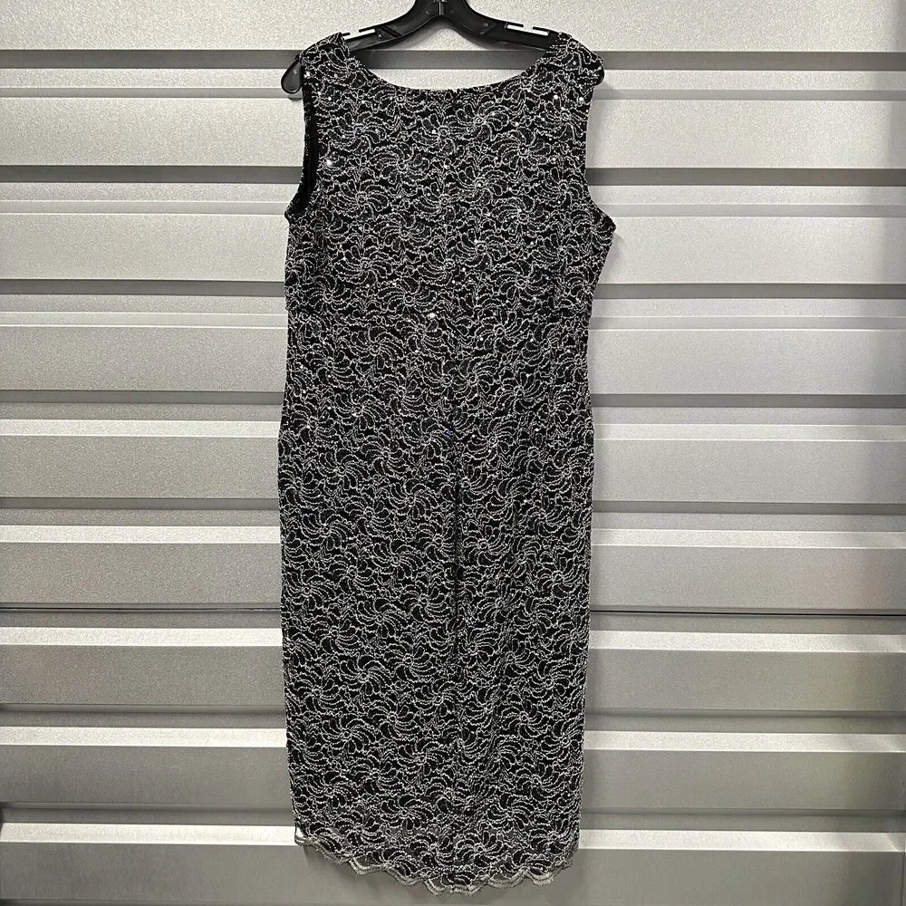 Blu Sage‎ Dress Size 16 Black Silver Cocktail Sequins Metallic Threads Hi Lo Hem